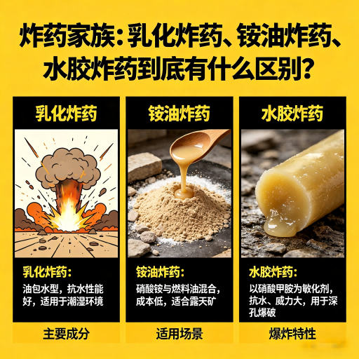 坡头镇炸药家族：乳化炸药、铵油炸药、水胶炸药到底有什么区别？